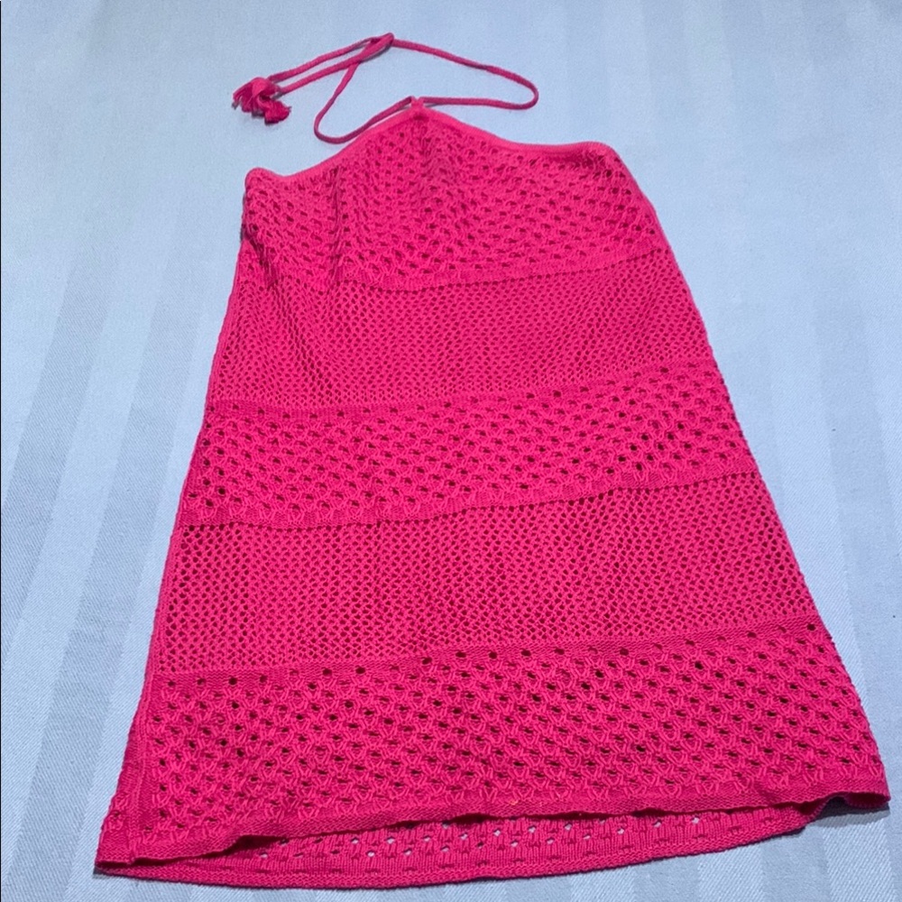 Old Navy Fuchsia Crochet Halter Swim Cover-Up